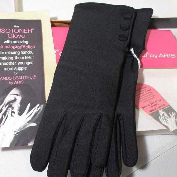 Vintage New NOS Womens Black Fabric Isotoner Gloves by Aris Stretch One-… - Picture 1 of 6